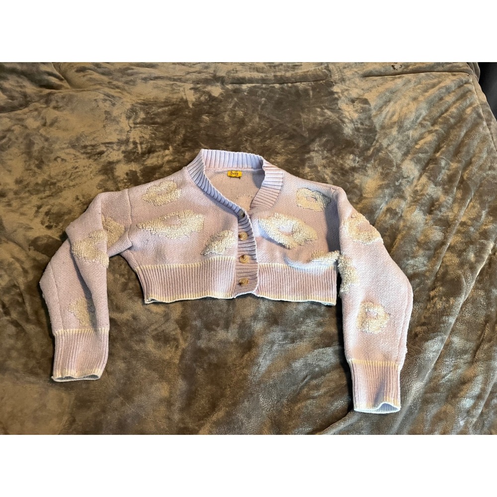 Daisy Street Lavender Purple Cropped Cardigan Textured Knit Mock Neck Sweater